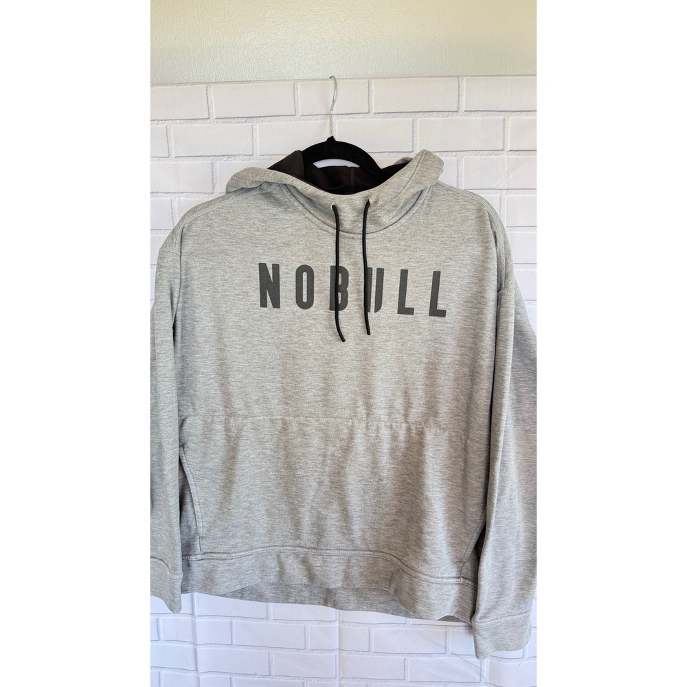 NOBULL Mens Heather Gray Pullover Training Hoodie Sweatshirt Logo Graphic